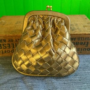 Vintage Gold Bottega Veneta Coin Purse Woven